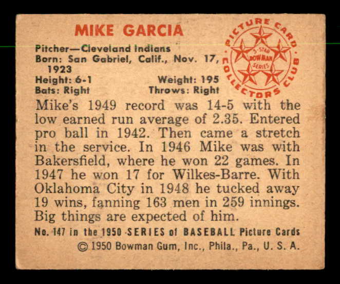 1950 Bowman Baseball #147 Mike Garcia Indians EX-MT 557323