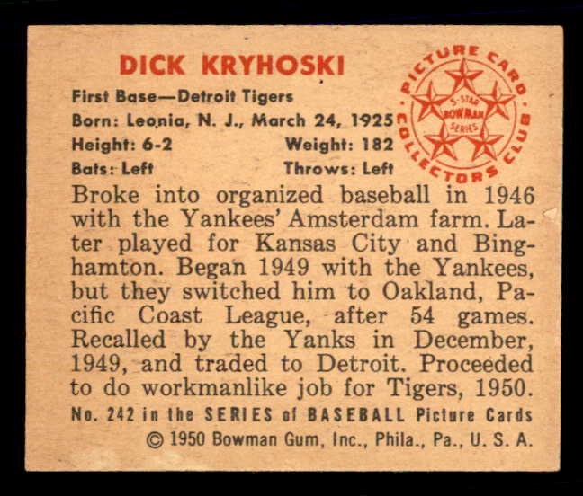 1950 Bowman Baseball #242 Dick Kryhoski Tigers EX-MT 557374