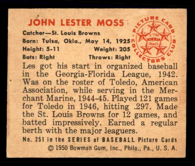 1950 Bowman Baseball #251 Les Moss Browns EX-MT 557380