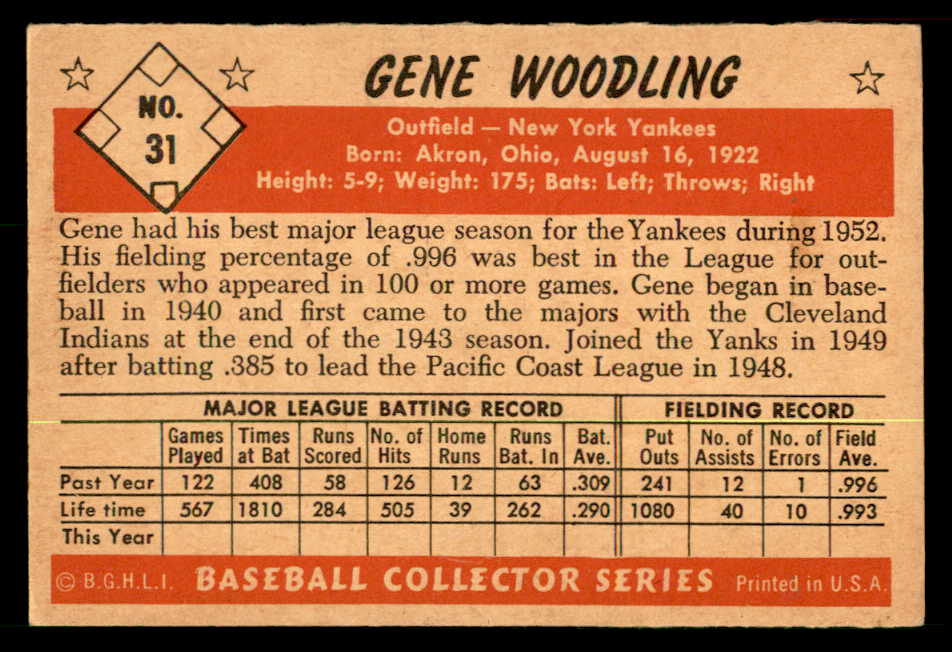 1953 Bowman Black & White Baseball #031 Gene Woodling Yankees EX-MT 557563