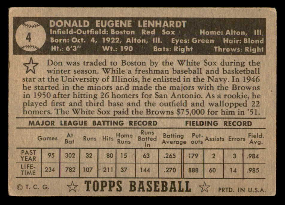 1952 Topps Baseball #004 Don Lenhardt Red Sox VG Black 557609