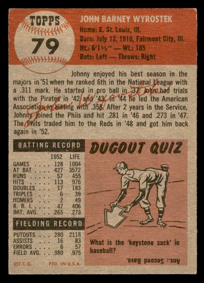 1953 Topps Baseball #079 Johnny Wyrostek Phillies EX-MT 557634