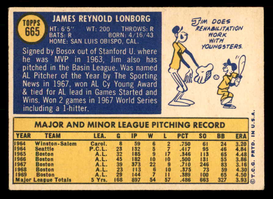 1970 Topps Baseball #665 Jim Lonborg Red Sox VG-EX 557652