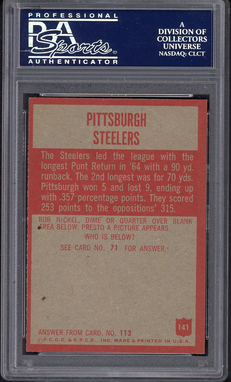 1965 Philadelphia #141 Pittsburgh Steelers Team PSA 8 NM/MT 557777