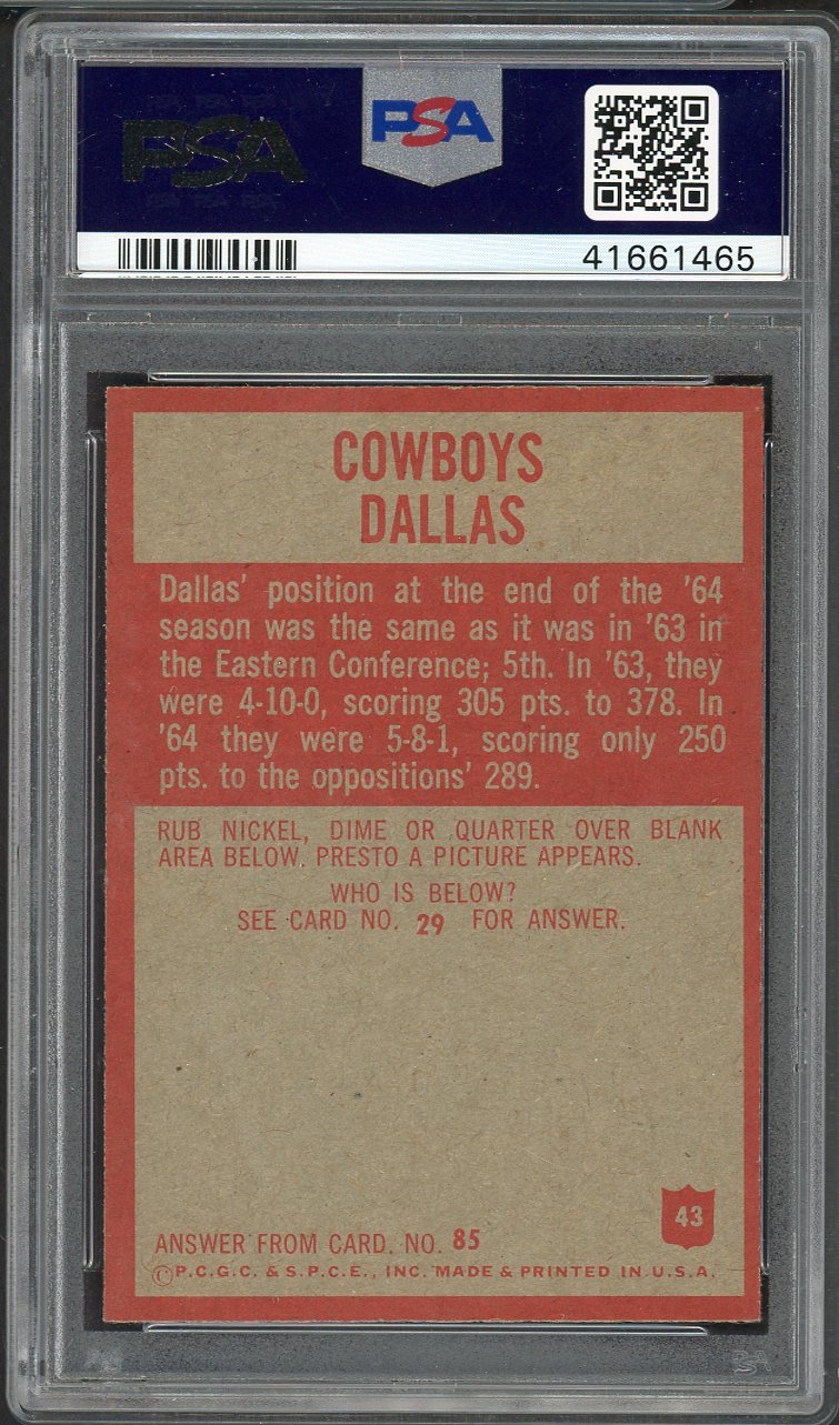 1965 Philadelphia # 43 Dallas Cowboys Team PSA 8 NM/MT 557778