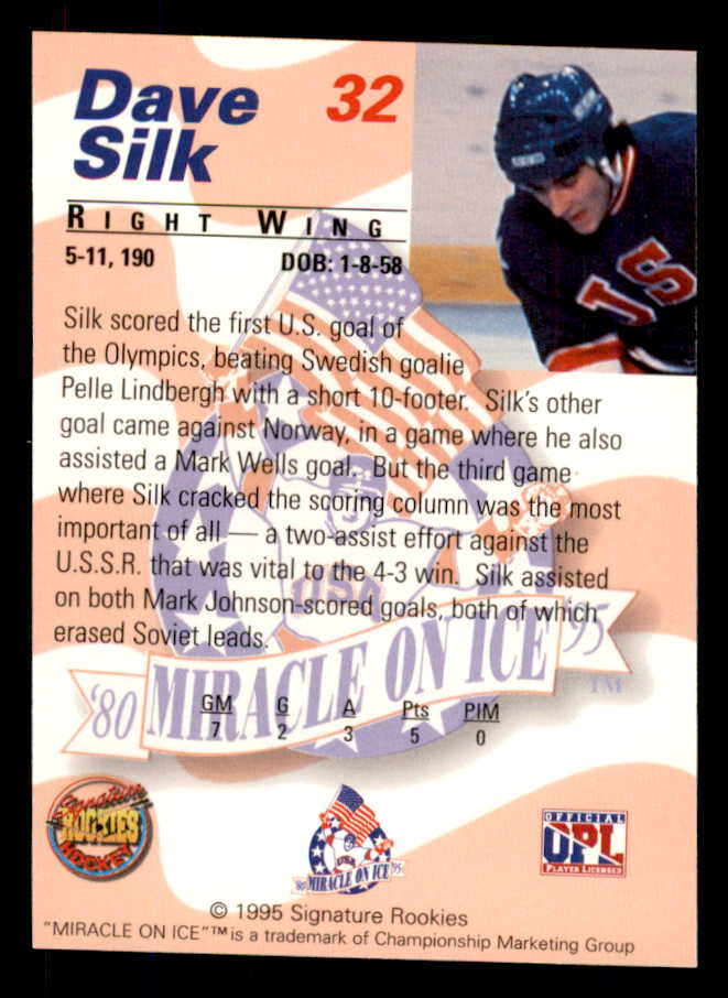 1995 Signature Rookies Miracle on Ice #032 Dave Silk Autograph 557980