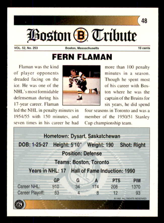 1992 Ultimate #048 Fern Flaman Bruins Signed Autographed 558066
