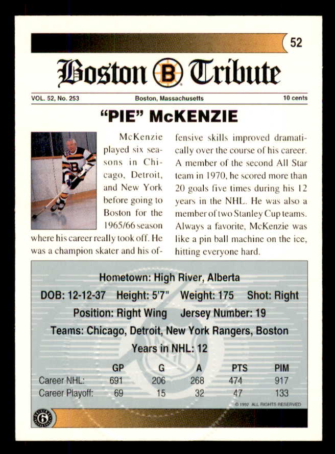 1992 Ultimate #052 John Mckenzie Bruins Signed Autographed 558070