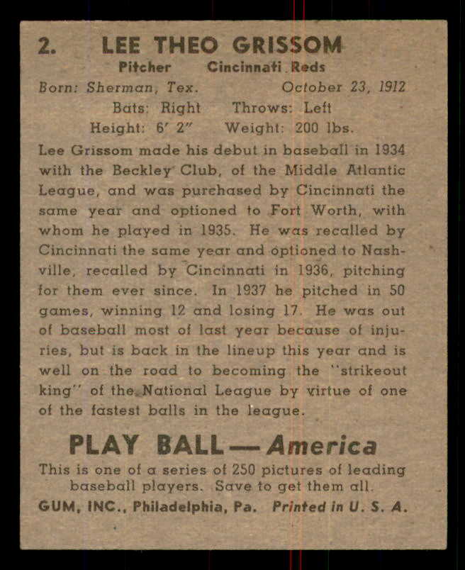 1939 Play Ball #002 Lee Grissom Reds EX-MT 558093