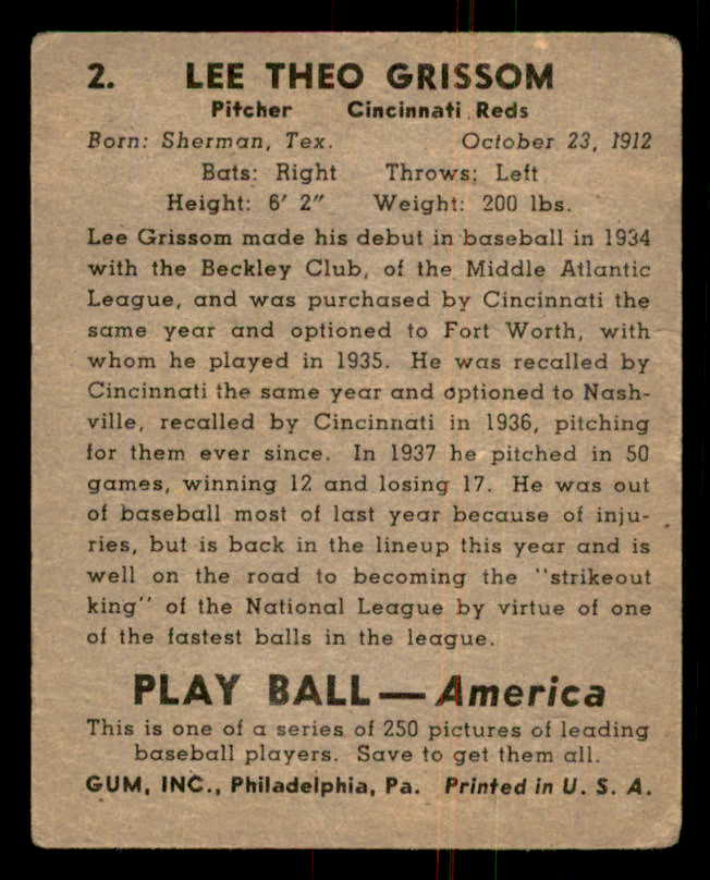 1939 Play Ball #002 Lee Grissom Reds Good 558095