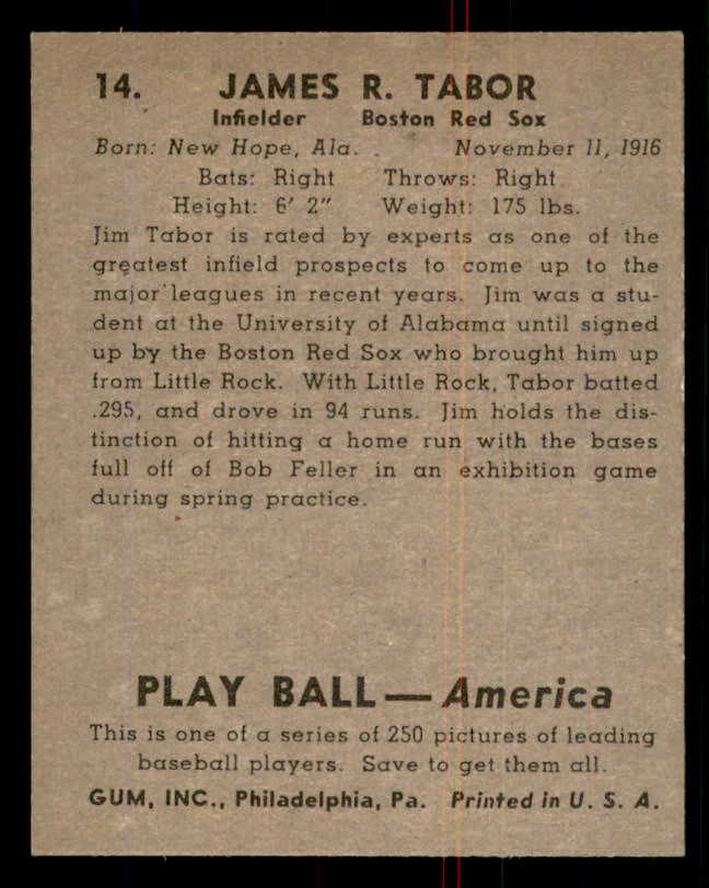 1939 Play Ball #014 Jim Tabor Red Sox EX 558125