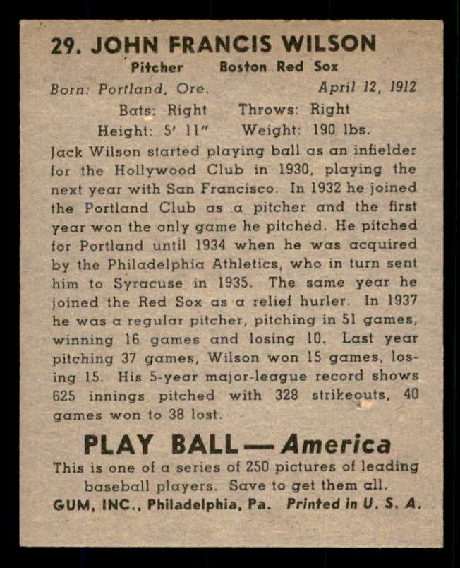 1939 Play Ball #029 John Wilson Red Sox EX-MT 558156