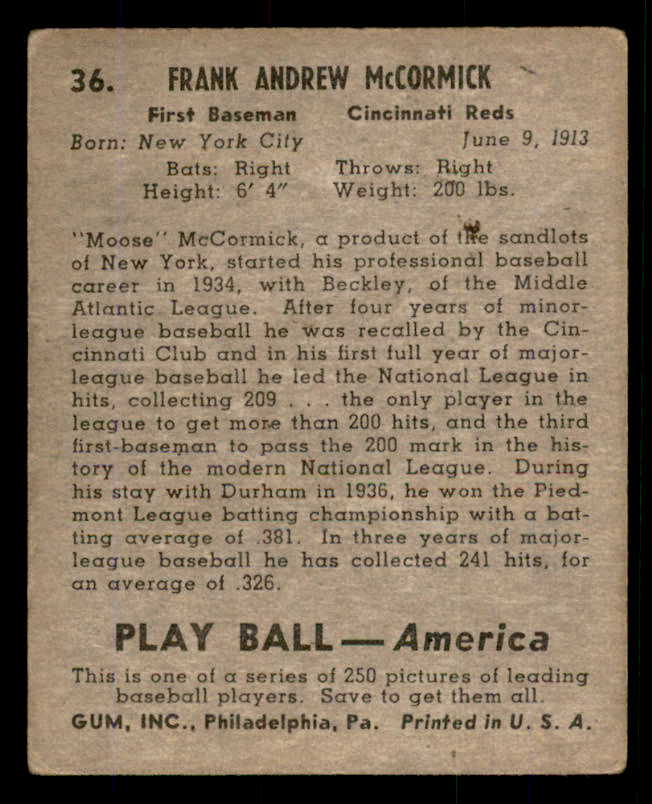 1939 Play Ball #036 Frank McCormick Reds VG 558175