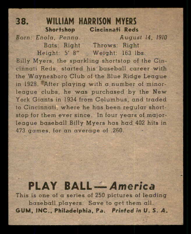 1939 Play Ball #038 Billy Myers Reds EX-MT 558179