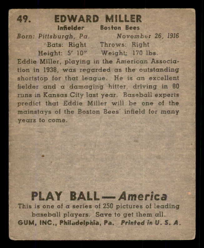 1939 Play Ball #049 Eddie Miller Braves Good 558203
