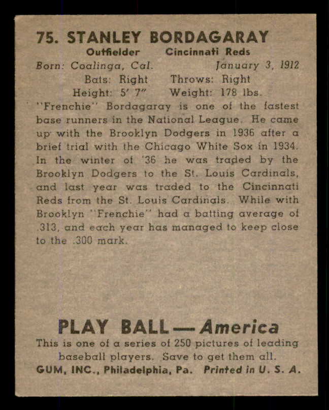 1939 Play Ball #075 Stan Bordagaray Reds EX-MT 558266