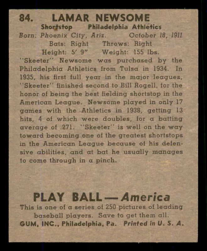 1939 Play Ball #084 Skeeter Newsome A's NR-MT 558284