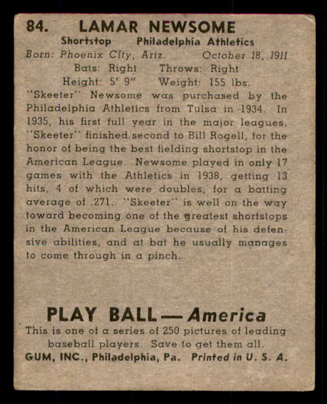 1939 Play Ball #084 Skeeter Newsome A's VG-EX 558285
