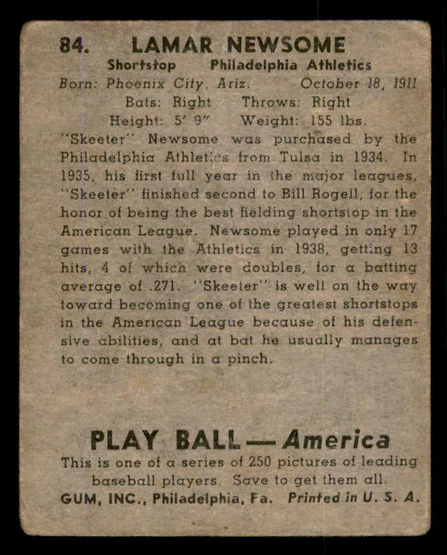 1939 Play Ball #084 Skeeter Newsome A's FR-GD 558286