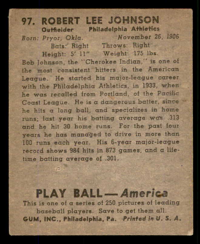 1939 Play Ball #097 Bob Johnson A's EX 558311