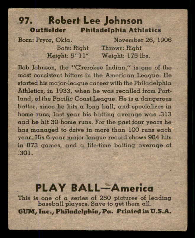 1939 Play Ball #097 Bob Johnson A's EX 558312