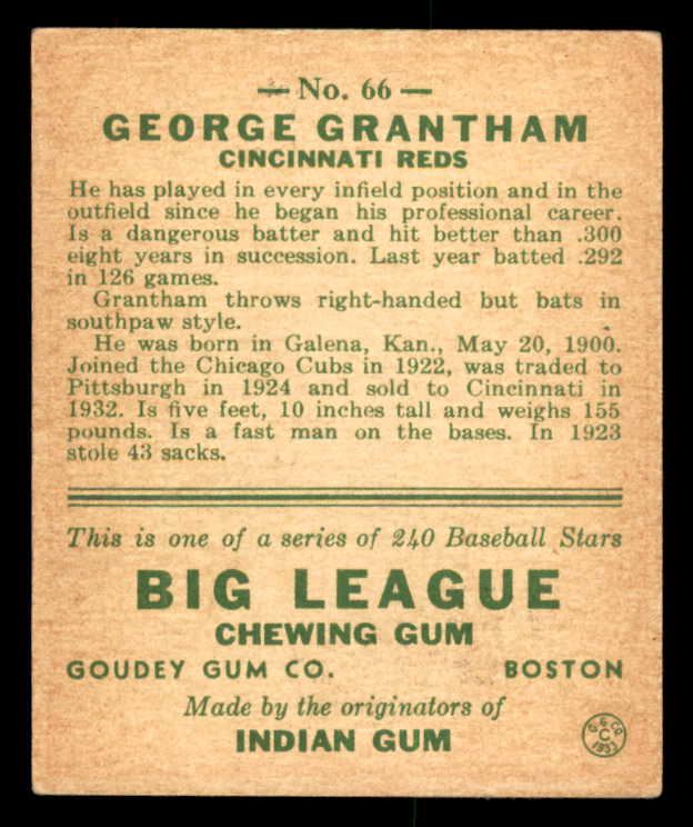 1933 Goudey #066 George Grantham Reds EX 558422