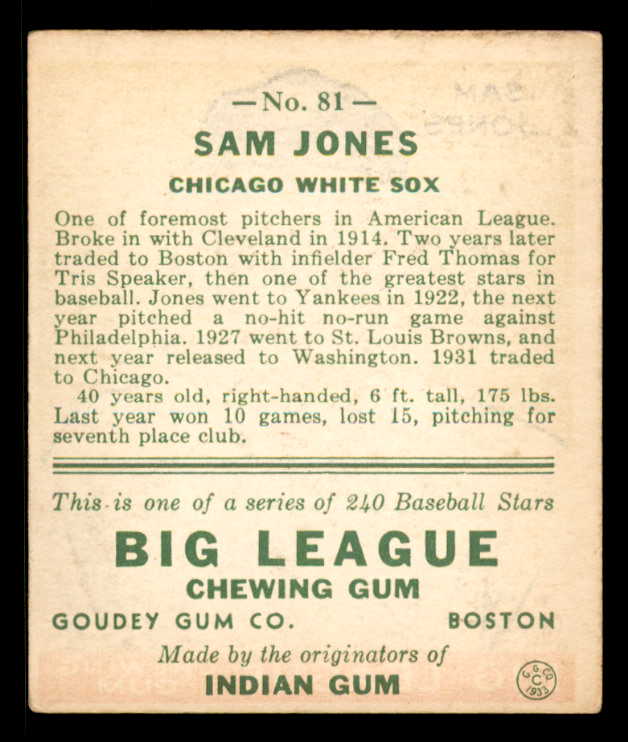 1933 Goudey #081 Sam Jones White Sox EX 558430