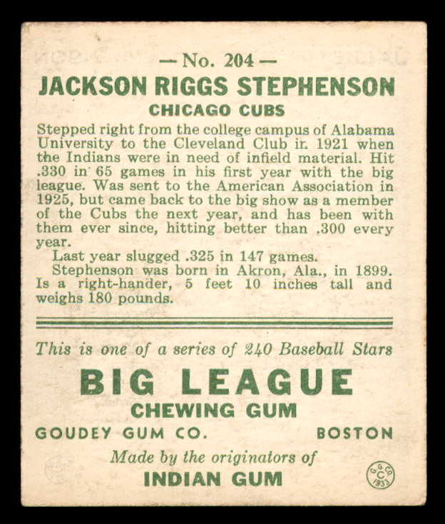 1933 Goudey #204 Riggs Stephenson Cubs EX 558500