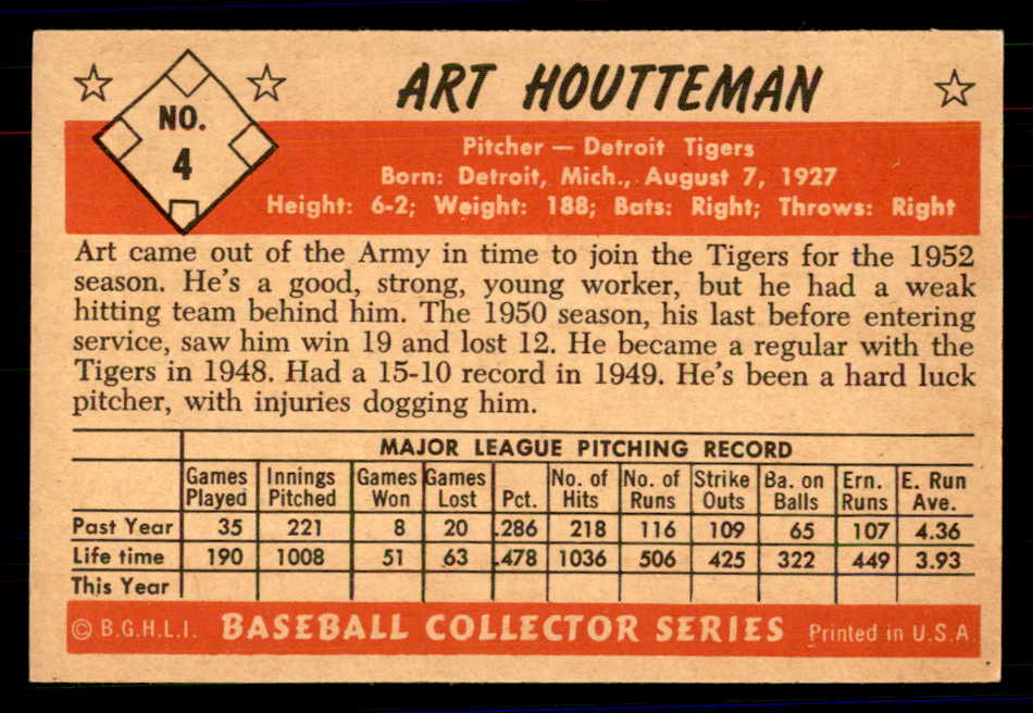 1953 Bowman Color Baseball #004 Art Houtteman Tigers EX-MT 558877