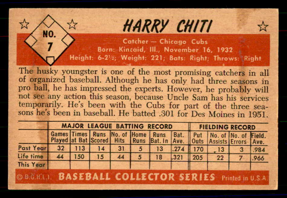1953 Bowman Color Baseball #007 Harry Chiti Cubs EX-MT 558881