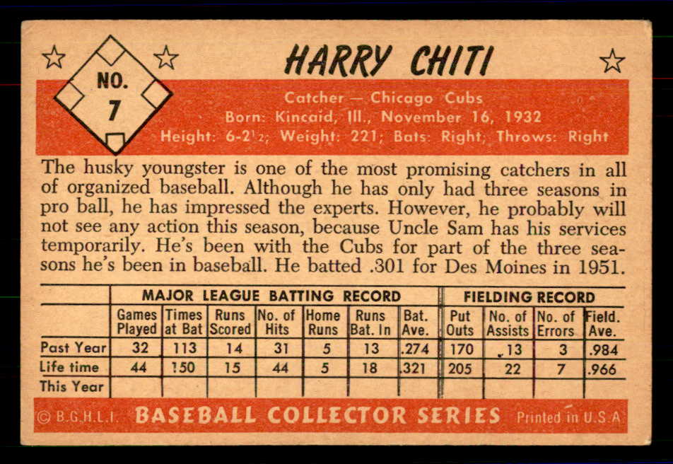 1953 Bowman Color Baseball #007 Harry Chiti Cubs EX-MT 558882