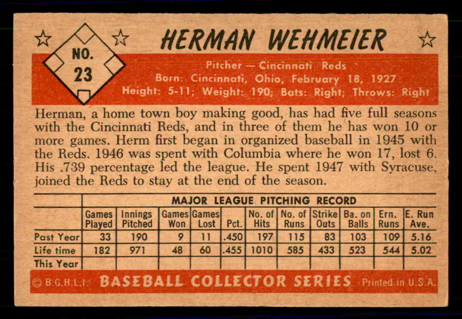 1953 Bowman Color Baseball #023 Herman Wehmeier Reds EX-MT 558893