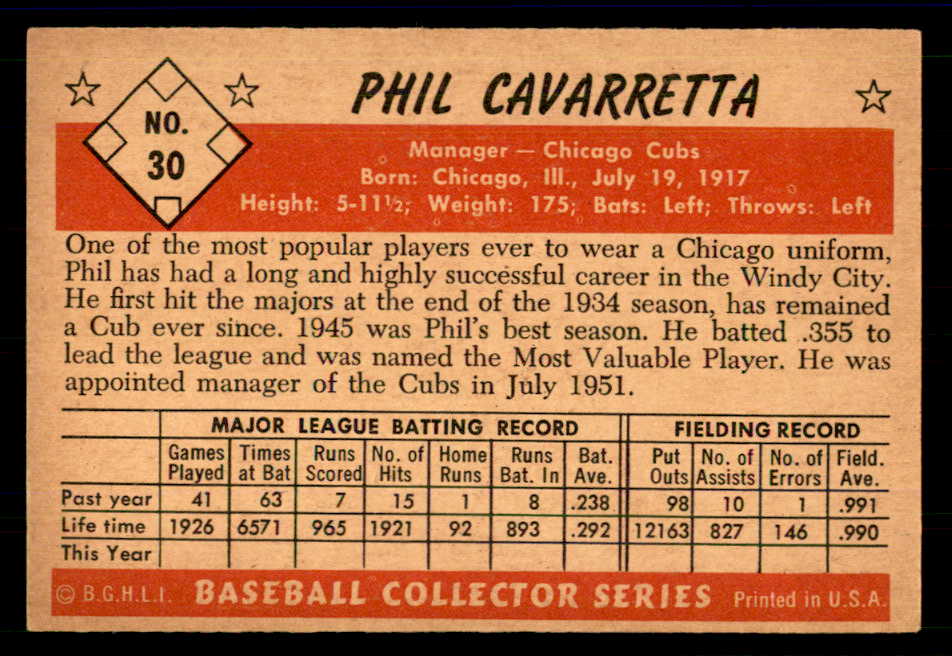 1953 Bowman Color Baseball #030 Phil Cavarretta Cubs EX-MT 558901