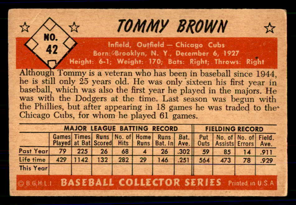 1953 Bowman Color Baseball #042 Tommy Brown Cubs VG-EX 558910