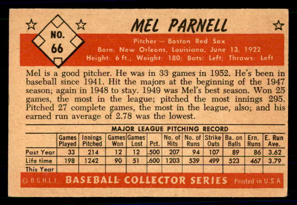 1953 Bowman Color Baseball #066 Mel Parnell Red Sox EX-MT 558923
