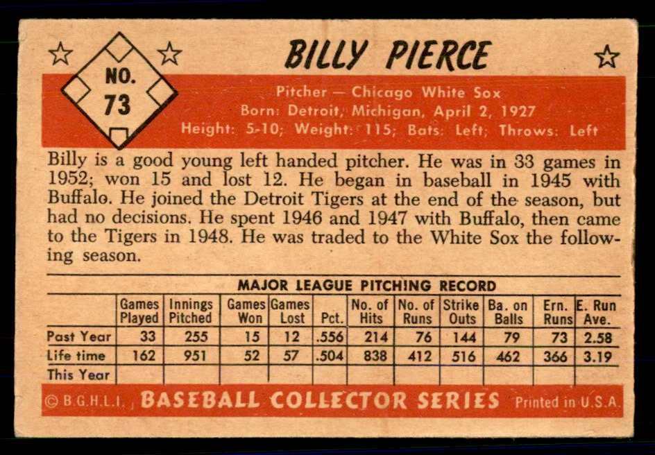 1953 Bowman Color Baseball #073 Billy Pierce White Sox VG-EX 558933