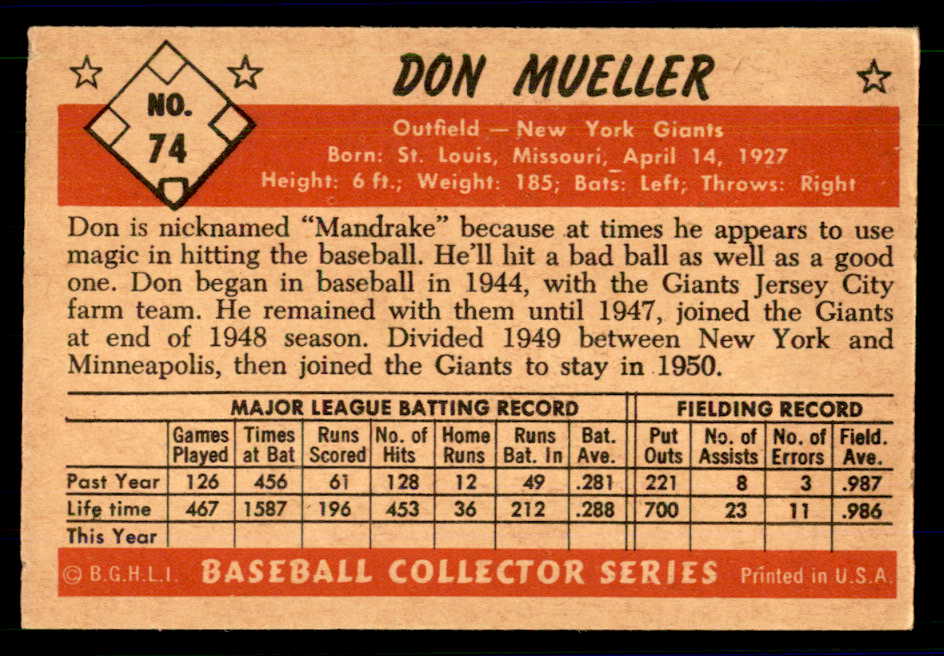 1953 Bowman Color Baseball #074 Don Mueller Giants EX-MT 558934