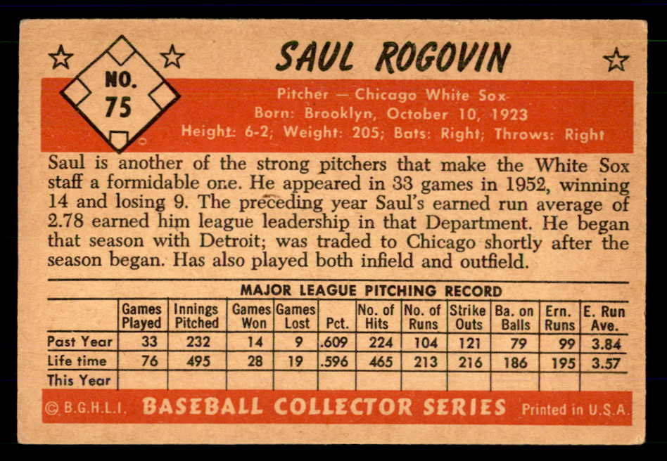 1953 Bowman Color Baseball #075 Saul Rogovin White Sox EX+/EX-MT 558935