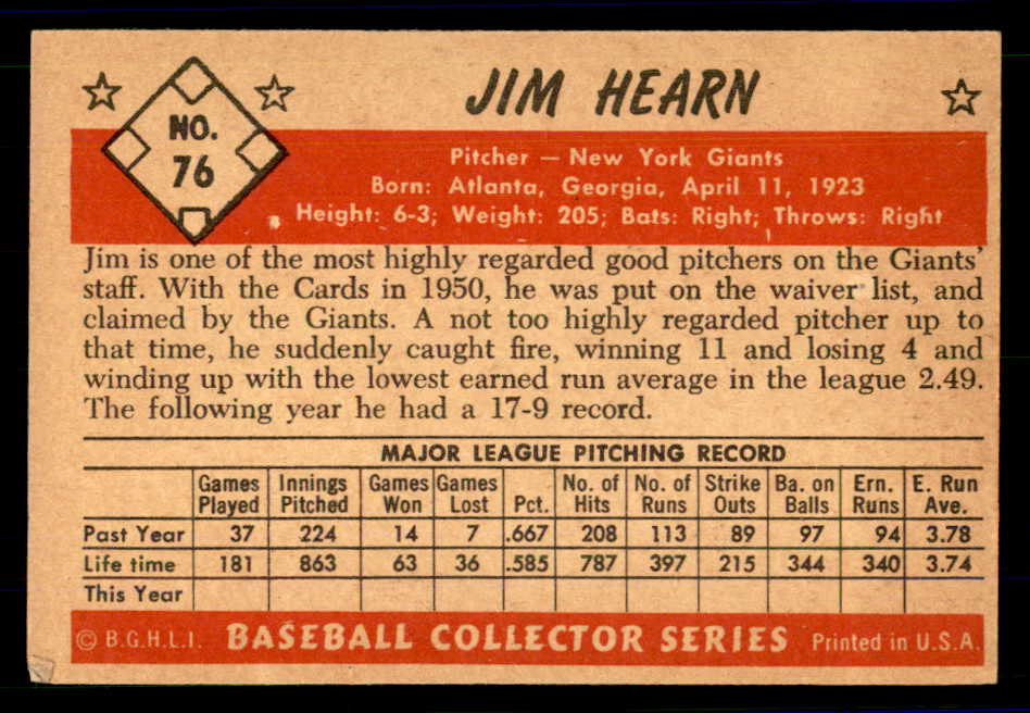 1953 Bowman Color Baseball #076 Jim Hearn Giants EX 558938