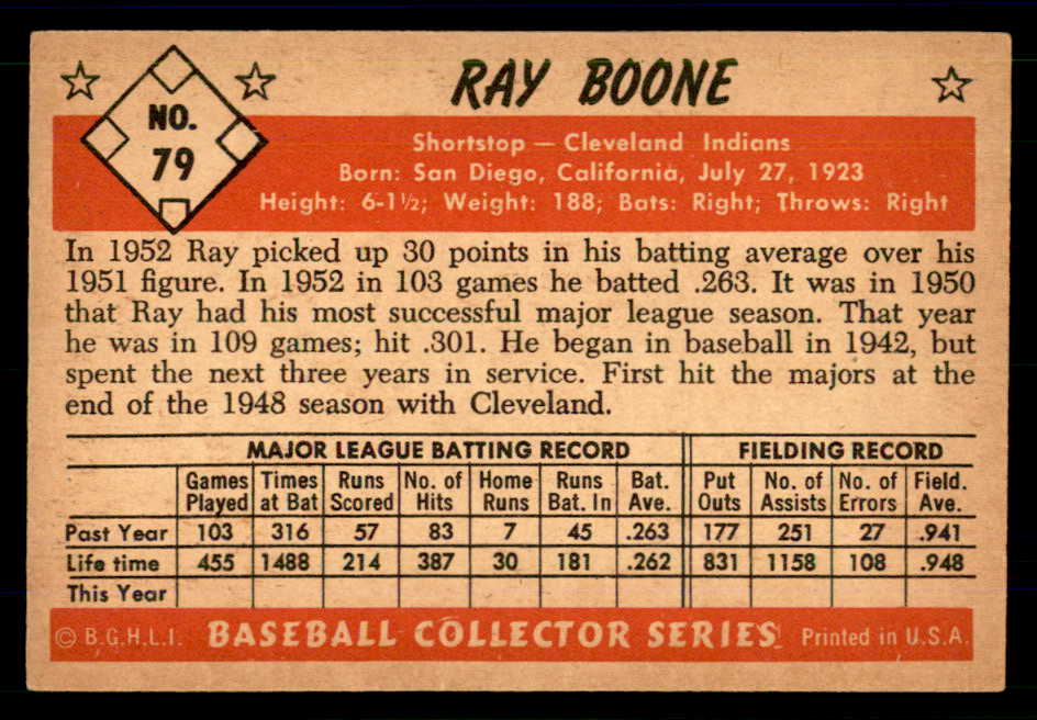 1953 Bowman Color Baseball #079 Ray Boone Indians EX-MT 558942