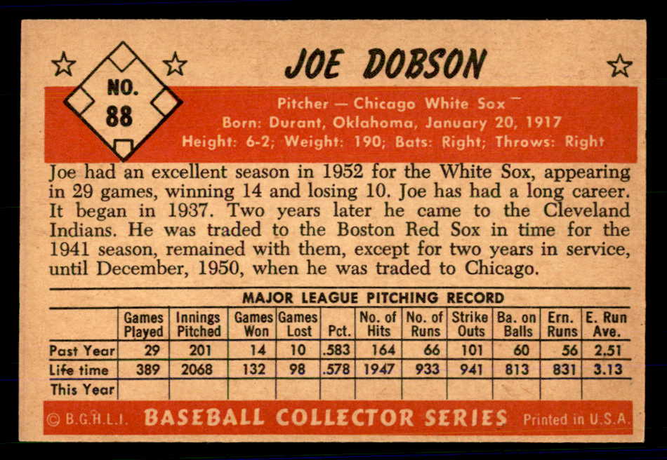 1953 Bowman Color Baseball #088 Joe Dobson White Sox EX-MT 558950
