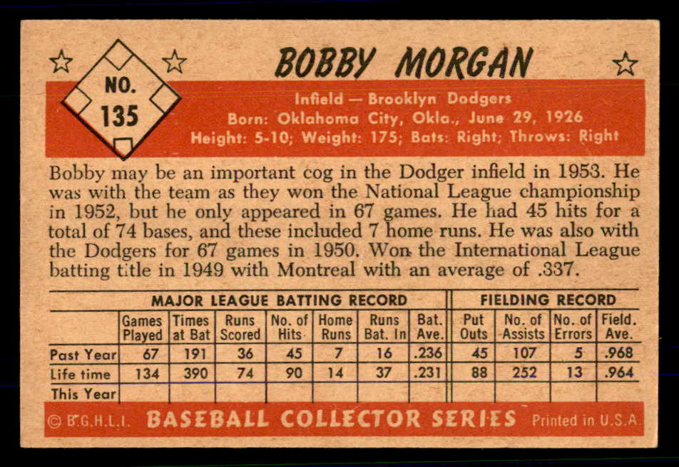 1953 Bowman Color Baseball #135 Bobby Morgan Dodgers EX 558994