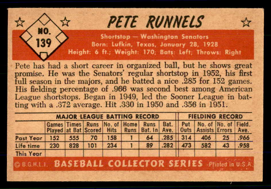 1953 Bowman Color Baseball #139 Pete Runnels Senators EX-MT 558999