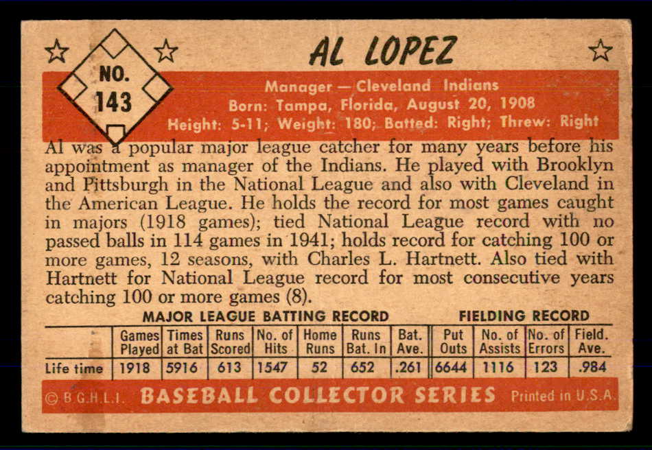 1953 Bowman Color Baseball #143 Al Lopez Indians EX-MT 559002