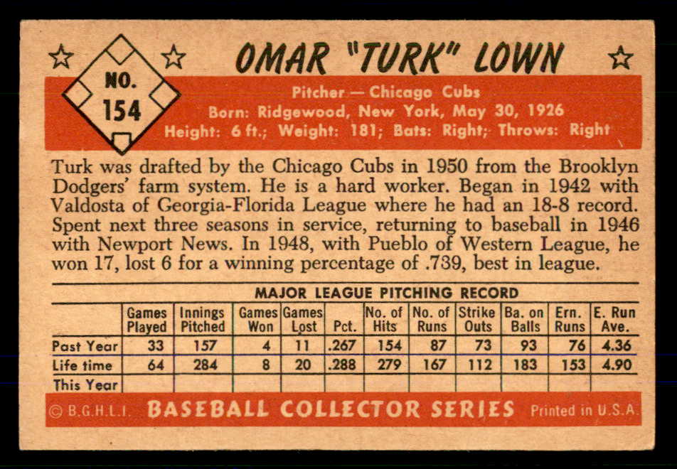 1953 Bowman Color Baseball #154 Turk Lown Cubs VG-EX 559016