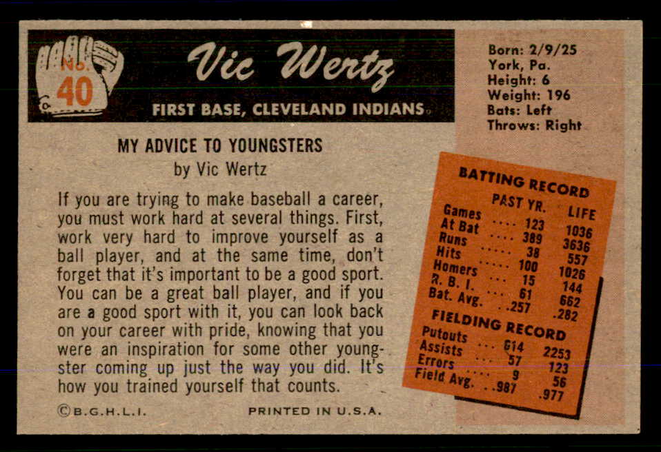 1955 Bowman Baseball #040 Vic Wertz Indians EX-MT 559157