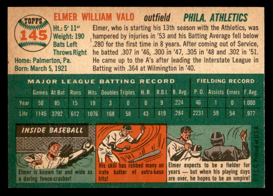 1954 Topps Baseball #145 Elmer Valo A's NR-MT 559265