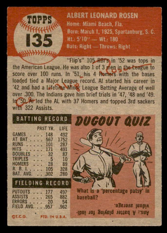 1953 Topps Baseball #135 Al Rosen Indians EX-MT 559274