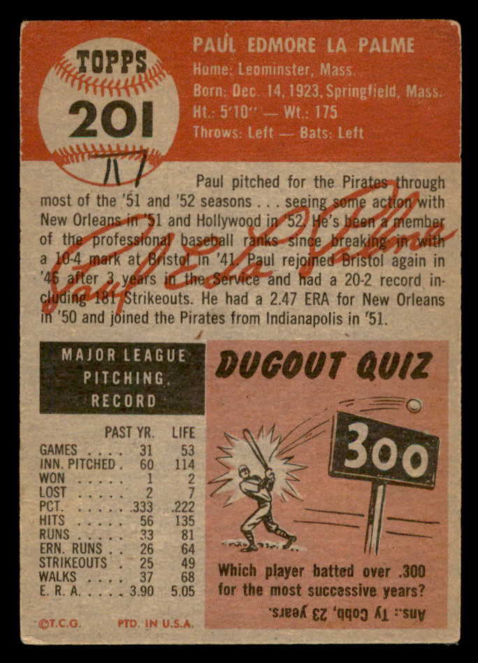 1953 Topps Baseball #201 Paul Lapalme Pirates FR-GD 559311