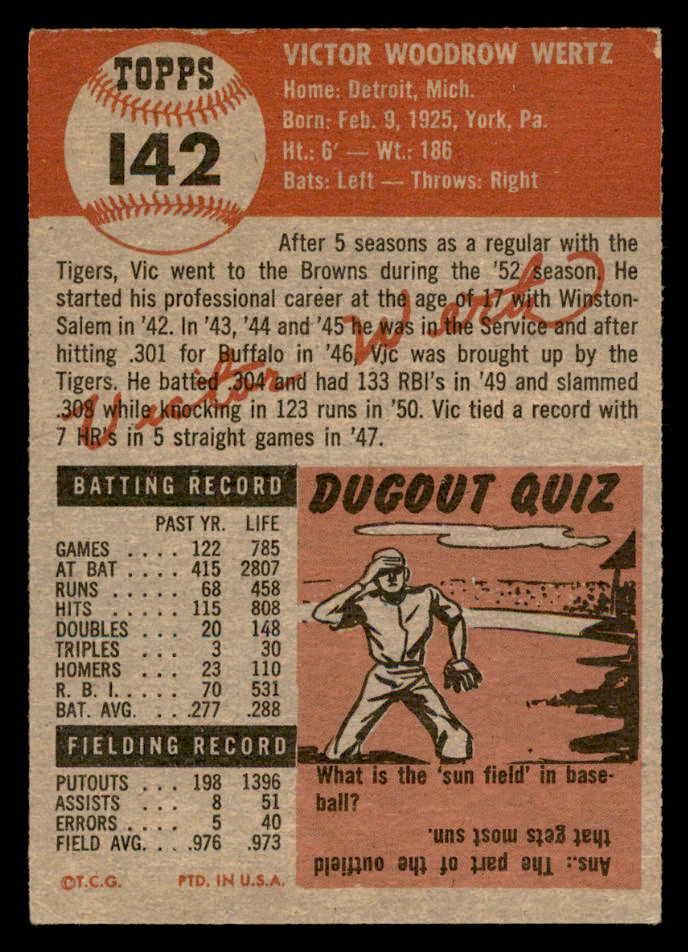 1953 Topps Baseball #142 Vic Wertz Browns EX-MT 559321